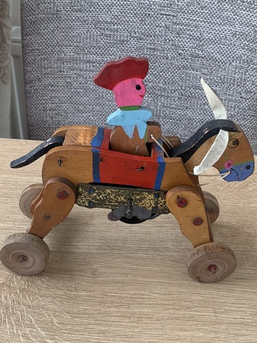 Vintage clockwork tin wooden - vintage,